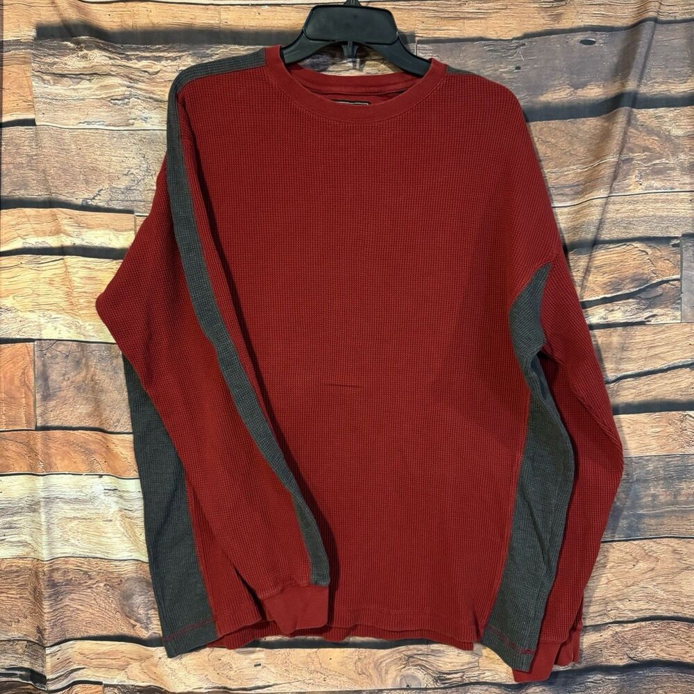 Champs Sports Thermal Shirt Mens XL Red Gray Colorblock Waffle Knit Long Sleeve